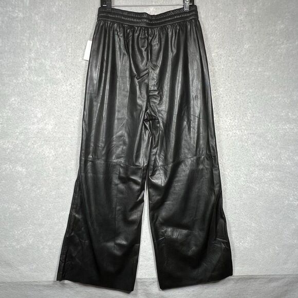 Good American Women’s 4 Wide Leg Faux Leather Pants Black Shiny Drawstring NWT - Picture 8 of 13